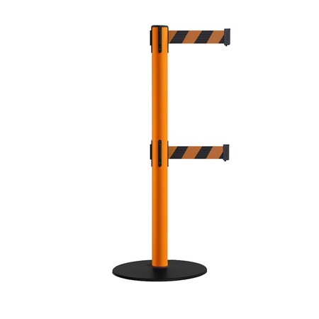 Montour Line Retractable Dbl Belt 2.5" Orange Post , Low Base, 11' Blk/Or Belt S400D-OR-BOD-110